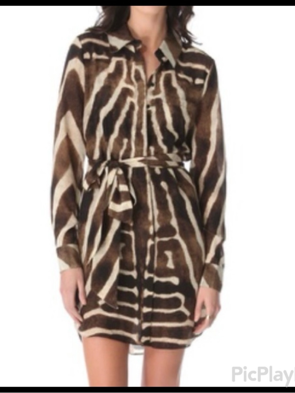 Haute Hippie 100% Silk Zebra-Print Long-Sleeve Shirt Dress (Size M) NWOT